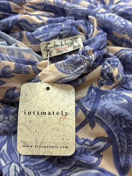 Free People Under It All Bodysuit XS Porcelain Combo Blue Floral Mesh Ruched NWT - Picture 5 of 14